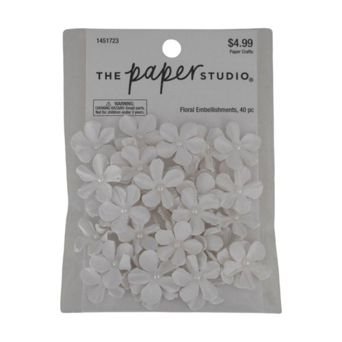 The Paper Studio White Floral Embellishments, 40 Piece