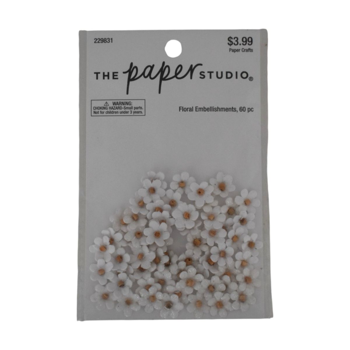 The Paper Studio White Floral Embellishments, 60 Piece