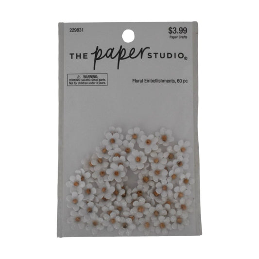 The Paper Studio White Floral Embellishments, 60 Piece