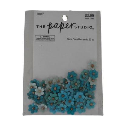 The Paper Studio Floral Embellishments, Turquoise and White, 60 Pc