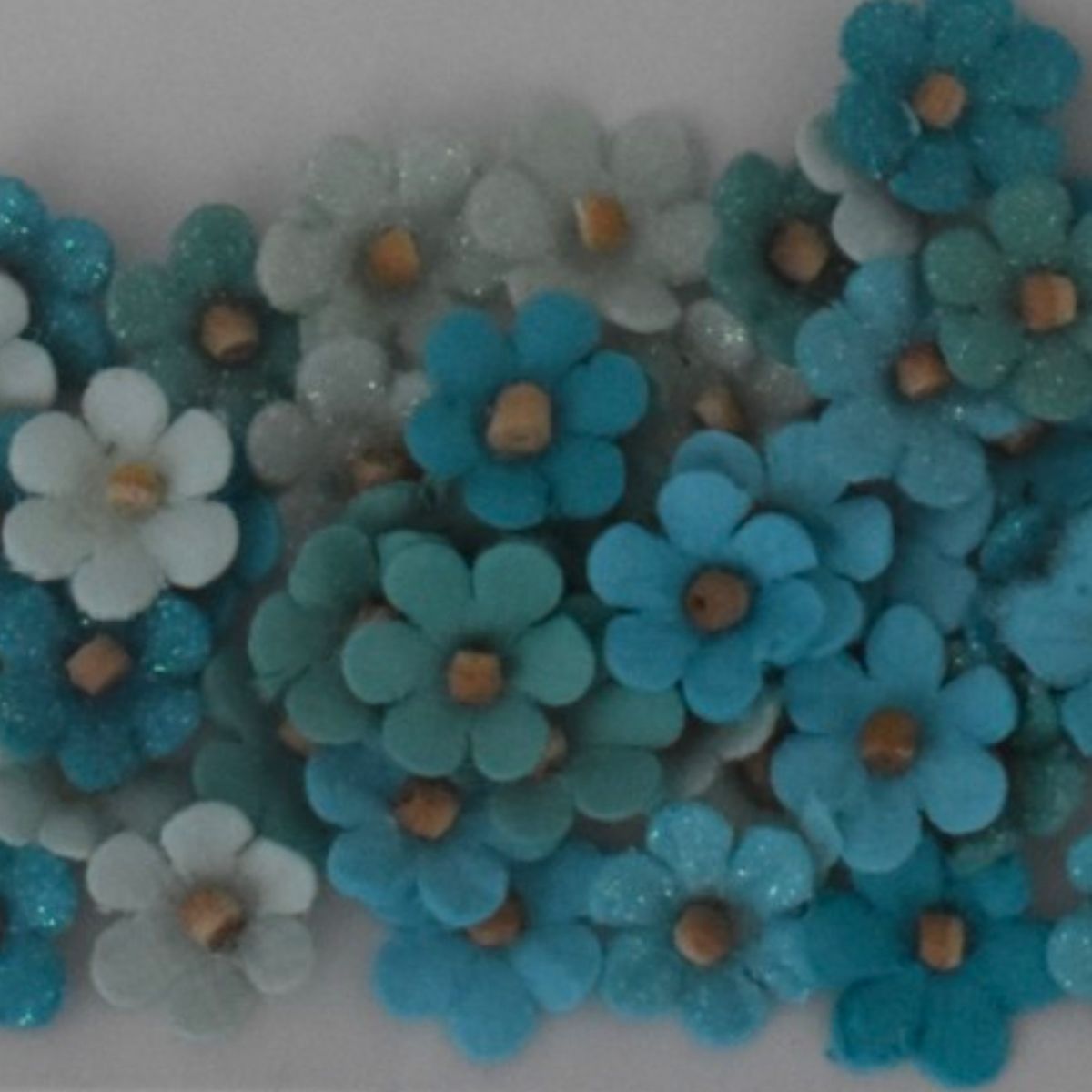 The Paper Studio Floral Embellishments, Turquoise and White, 60 Pc