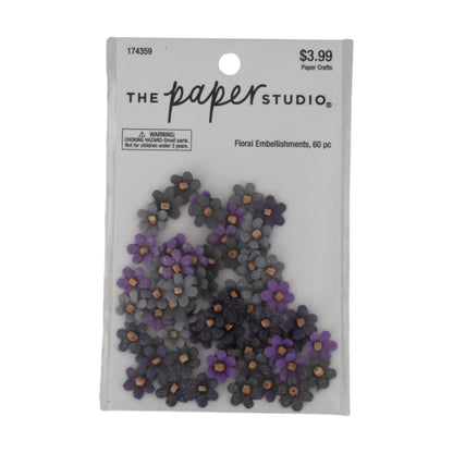 The Paper Studio Floral Embellishments, Purple Gray Orange, 60 Piece Set