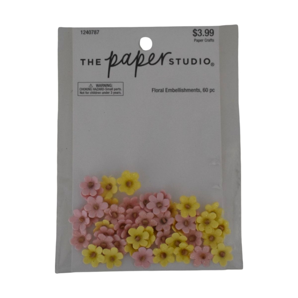 The Paper Studio Floral Embellishments, Pink and Yellow, 60 Piece