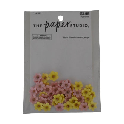 The Paper Studio Floral Embellishments, Pink and Yellow, 60 Piece