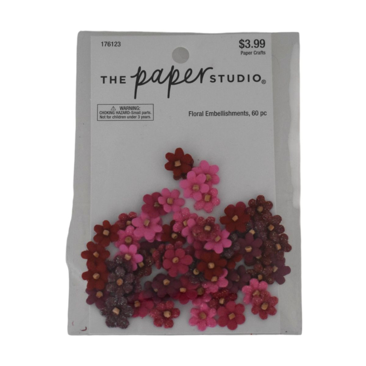 The Paper Studio Floral Embellishments, 60 Piece Red Pink Mix