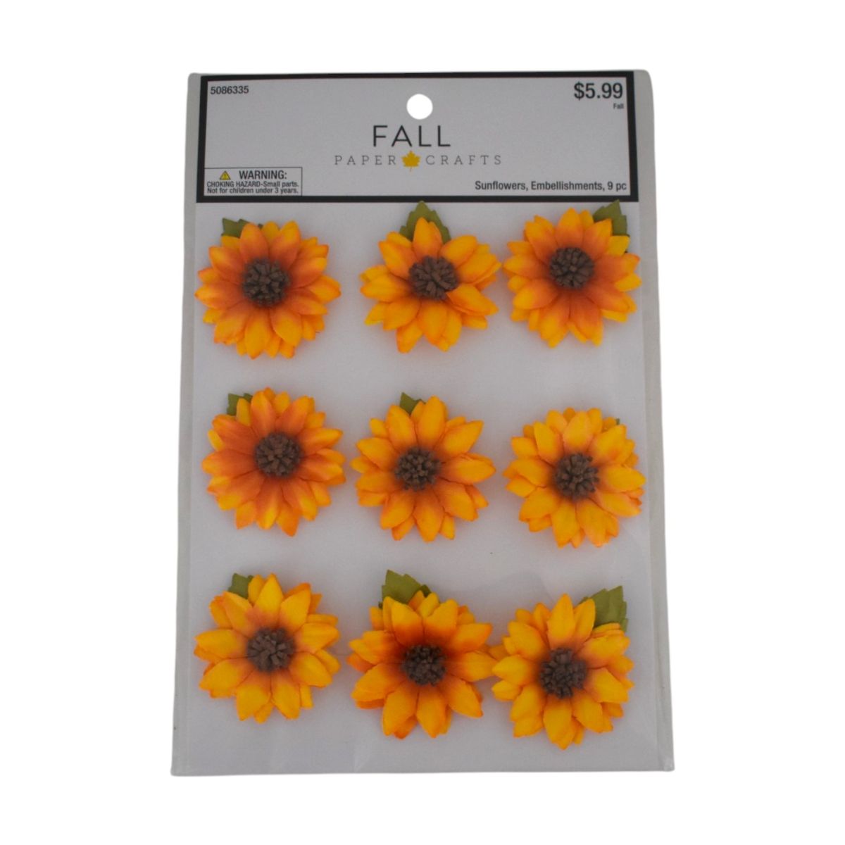 Fall Paper Crafts Sunflowers Embellishments, 9 Piece