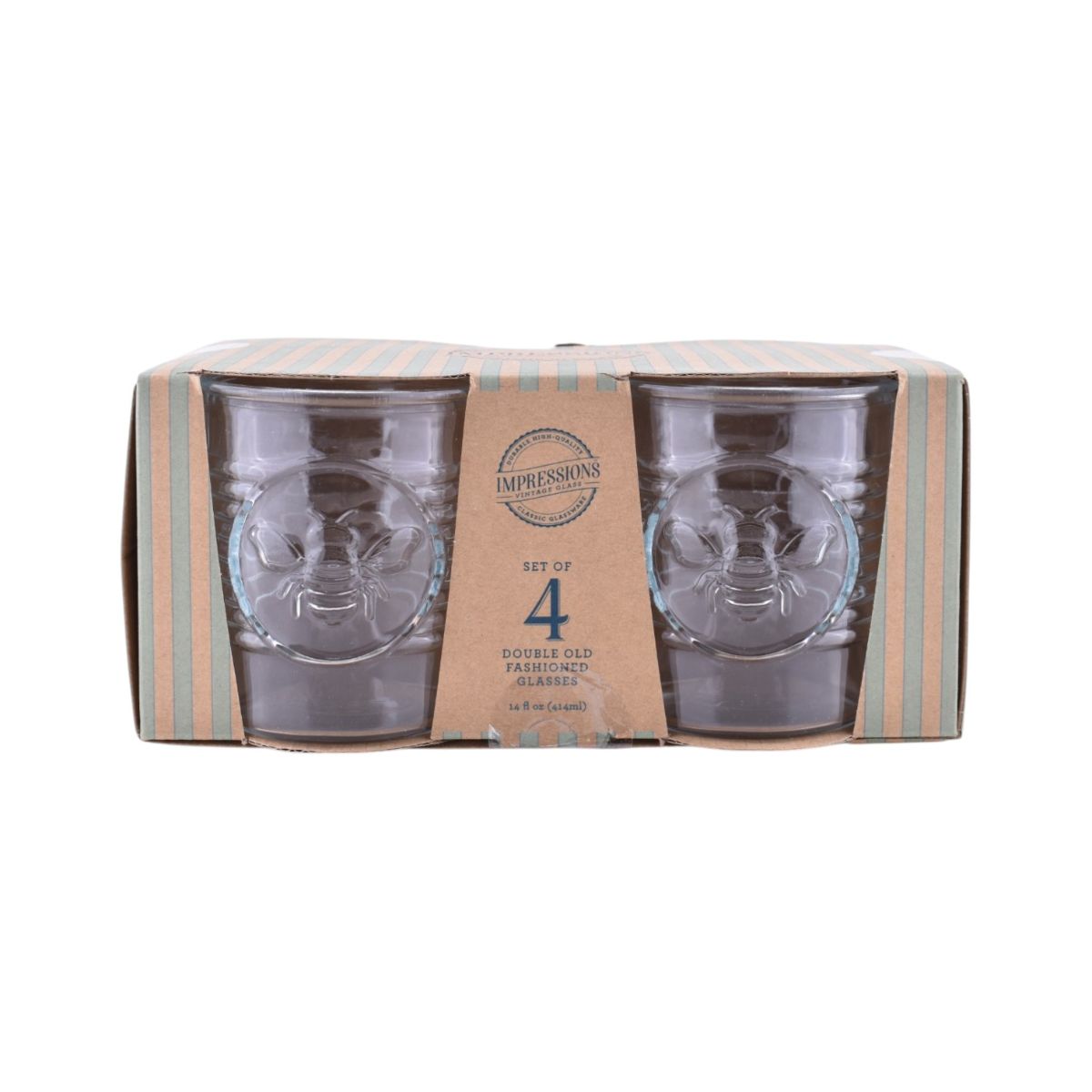 Double Old Fashioned Bee Glasses - Set of 4