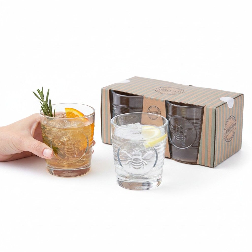 Double Old Fashioned Bee Glasses - Set of 4