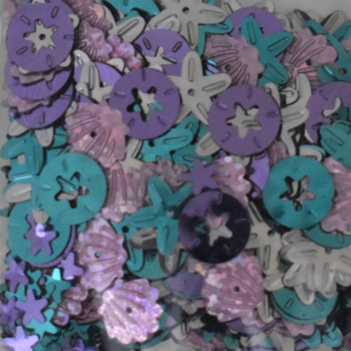 Sequins Assorted Seashells in Purple and Teal, 0.42oz