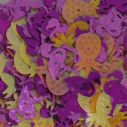 Tropical Flamingo & Pineapple Sequins in Pink and Yellow