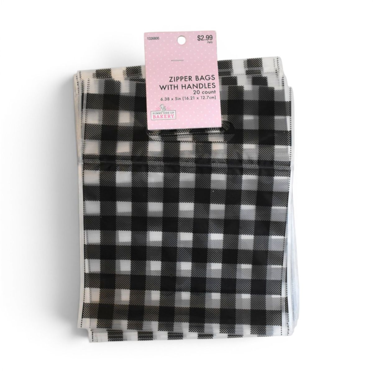 Black Gingham Zipper Bags With Handles, 20 Count