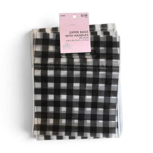 Black Gingham Zipper Bags With Handles, 20 Count