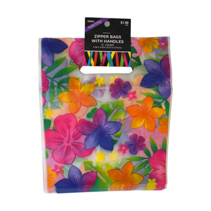 Hawaiian Floral Zipper Bags With Handles, 12 Count