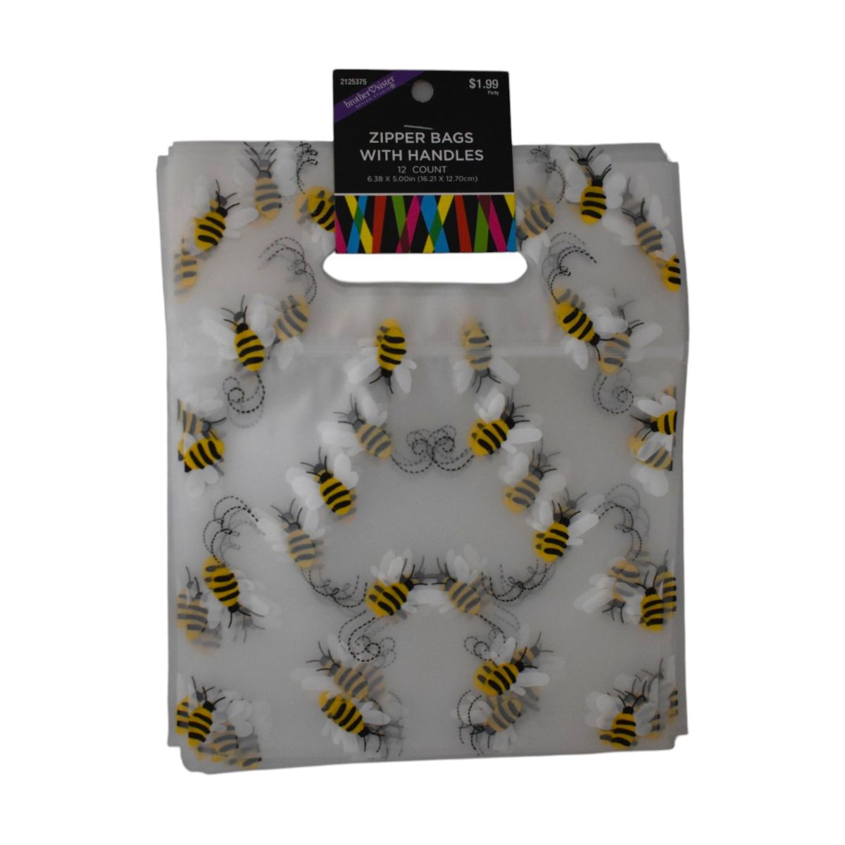 Bee Zipper Bags With Handles, 12 Count