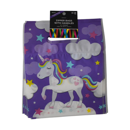 Unicorn Zipper Bags With Handles, 12 Count