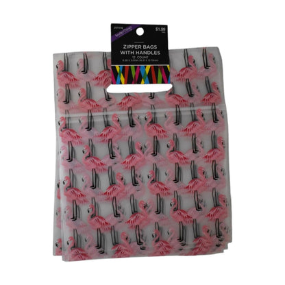 Flamingo Zipper Bags With Handles, 12 Count