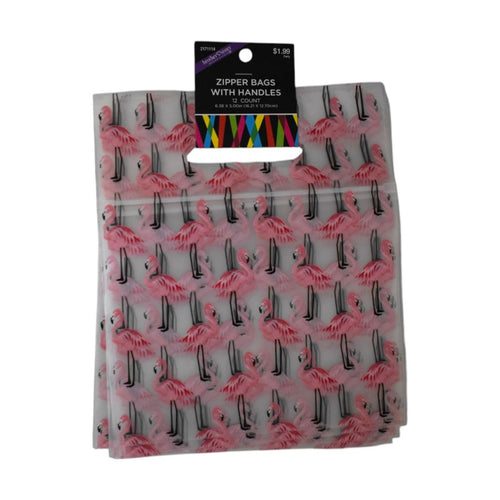 Flamingo Zipper Bags With Handles, 12 Count
