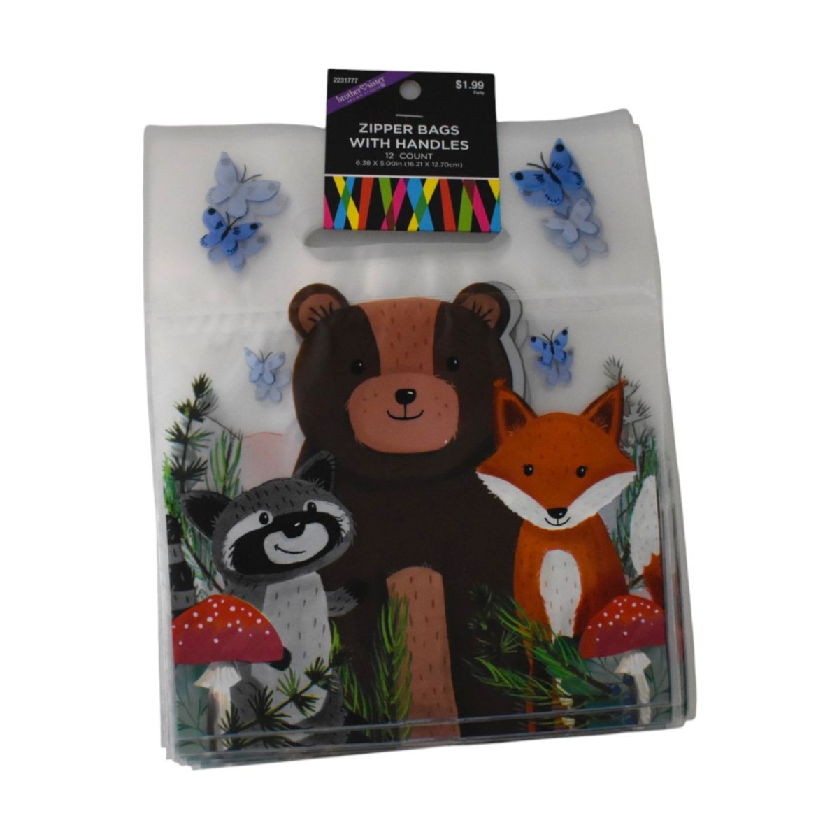 Forest Animals Zipper Bags With Handles, 12 Count