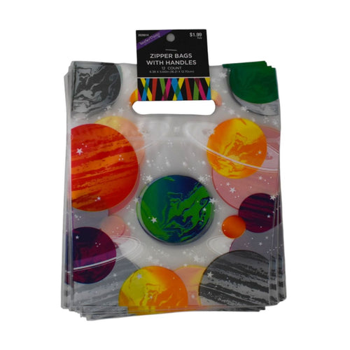Space Planets Zipper Bags with Handles, 12 Count Planets