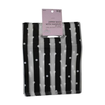 Black and White Striped Zipper Bags with Handles, 20 Count