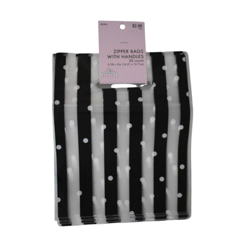 Black and White Striped Zipper Bags with Handles, 20 Count