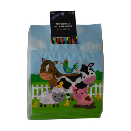 Farm Animals Zipper Bags With Handles, 12 Count