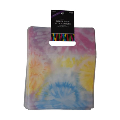 Tie Dye Zipper Bags With Handles, 12 Count