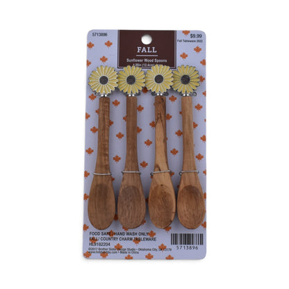 Fall Sunflower Wooden Spoons, Set of 4