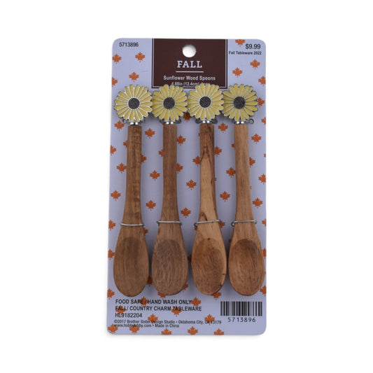 Fall Sunflower Wooden Spoons, Set of 4