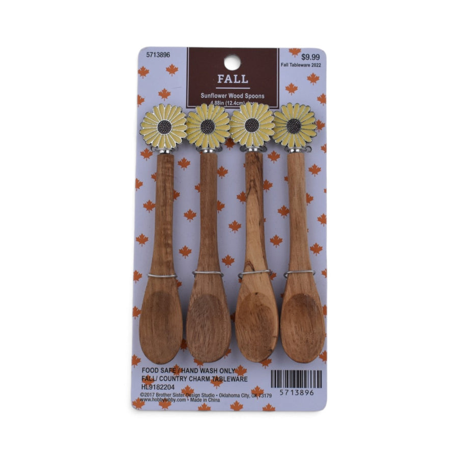Fall Sunflower Wooden Spoons, Set of 4