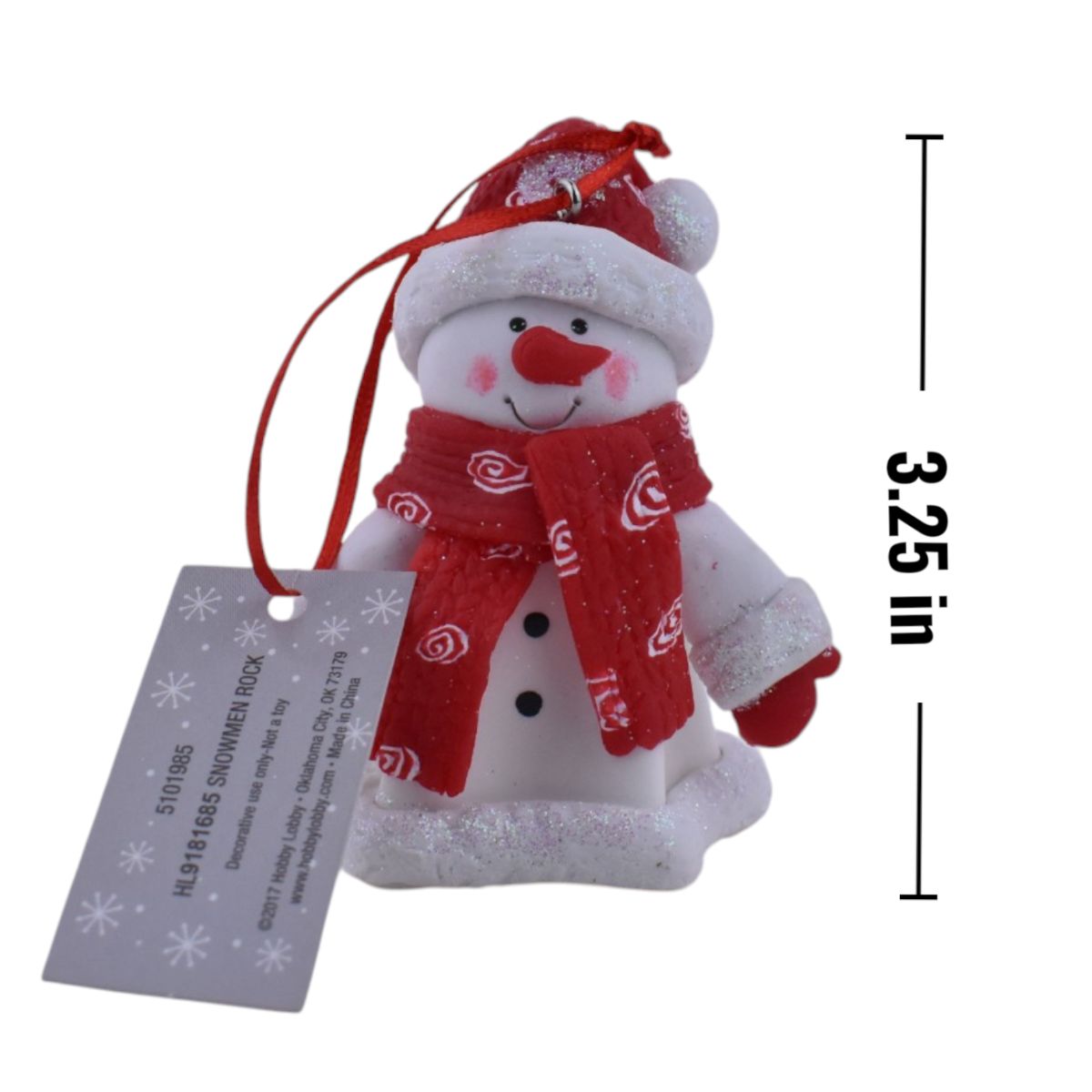 Snowman Ornament with Red Santa Hat and Scarf