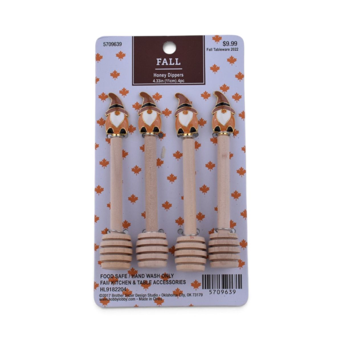 Fall Gnome Wooden Honey Dippers, Set of 4