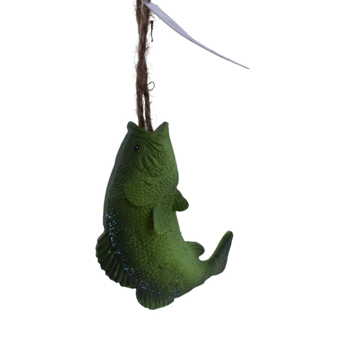 Green Bass Fish Ornament on Jute Cord