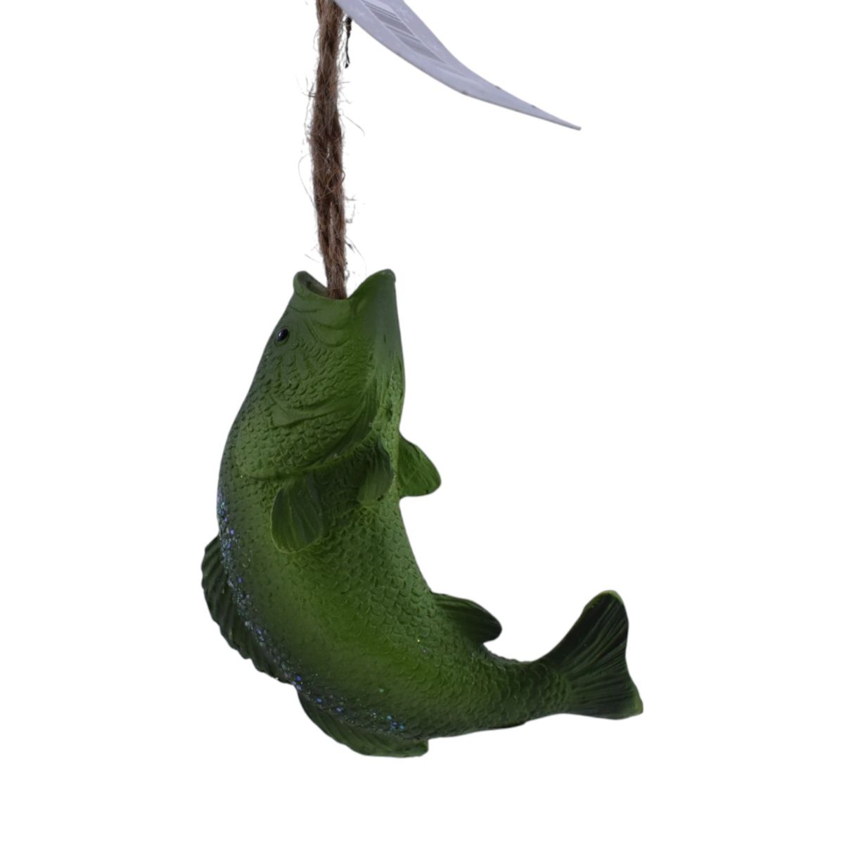 Green Bass Fish Ornament on Jute Cord