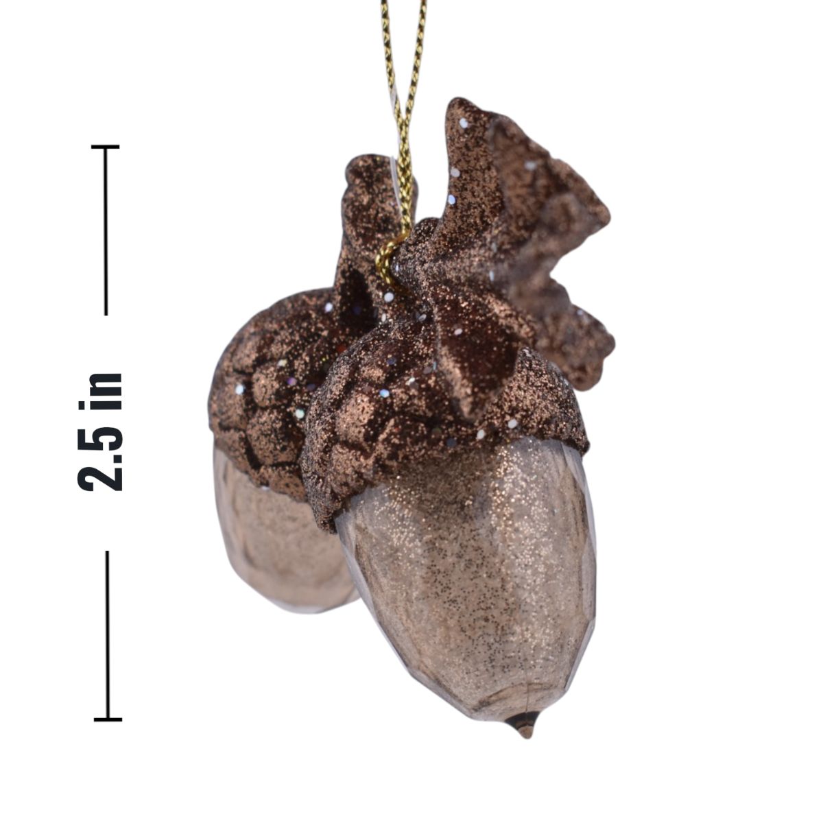 Glitter Double Acorn With Oak Leaf Ornament in Brown and Bronze