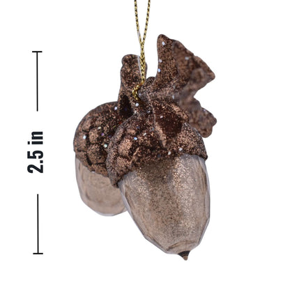 Glitter Double Acorn With Oak Leaf Ornament in Brown and Bronze