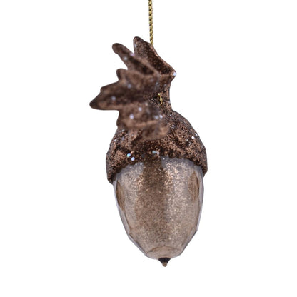 Glitter Double Acorn With Oak Leaf Ornament in Brown and Bronze