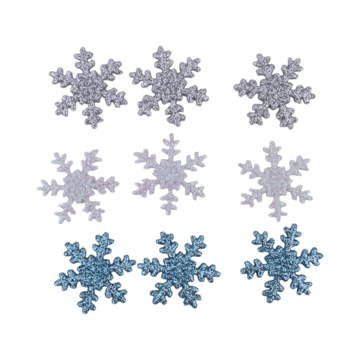 Flatback Glitter Snowflakes, 9 pc