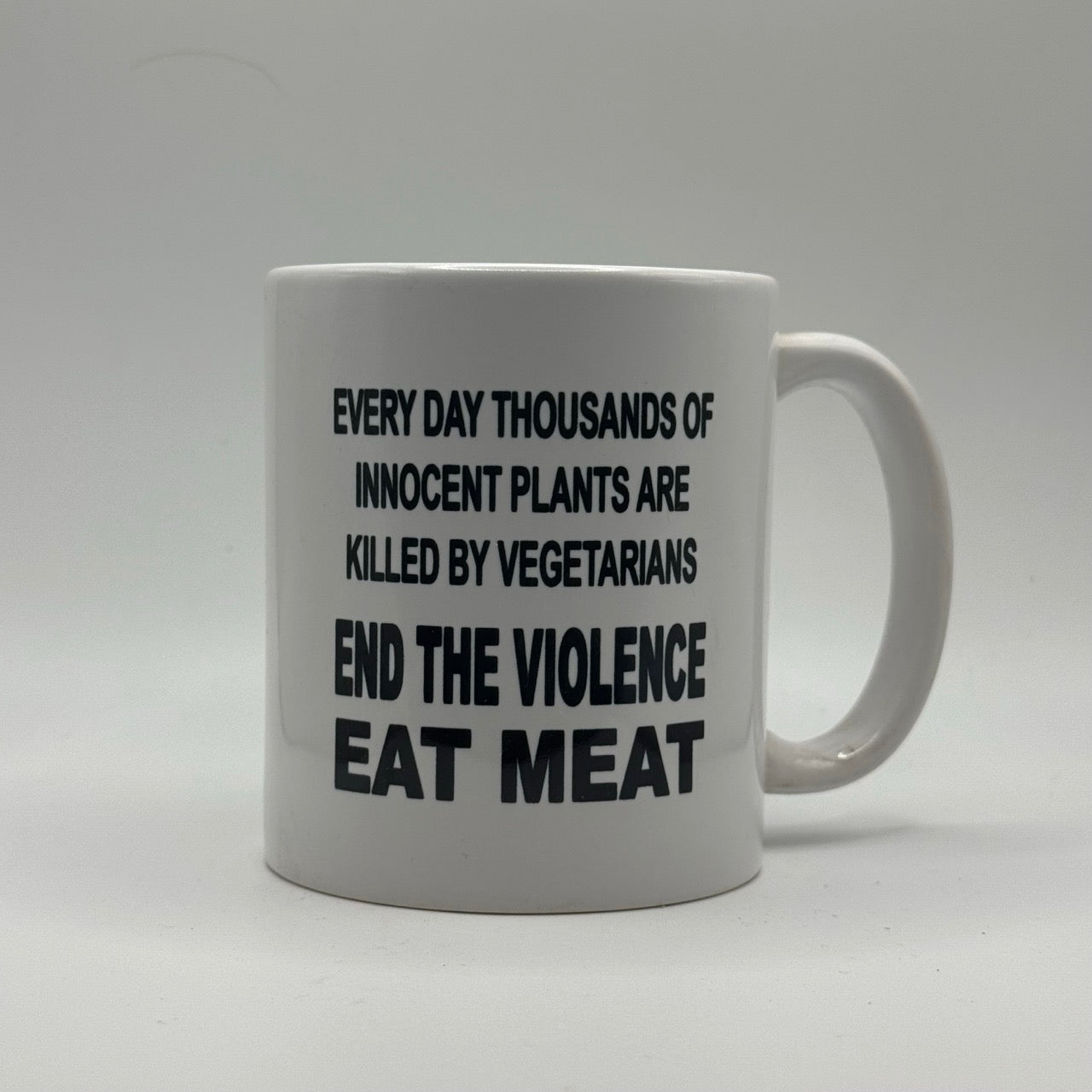 End the Violence, Eat Meat – White Ceramic Coffee Mug (11oz)