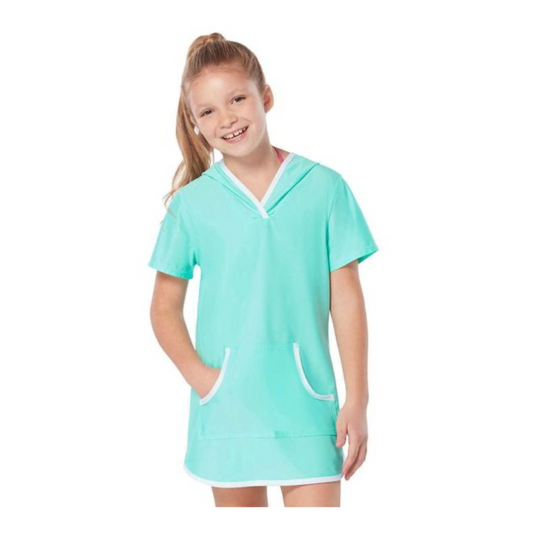 Free Country Youth Girl's Swim Sun Mesh Hooded Kangaroo Cover Up