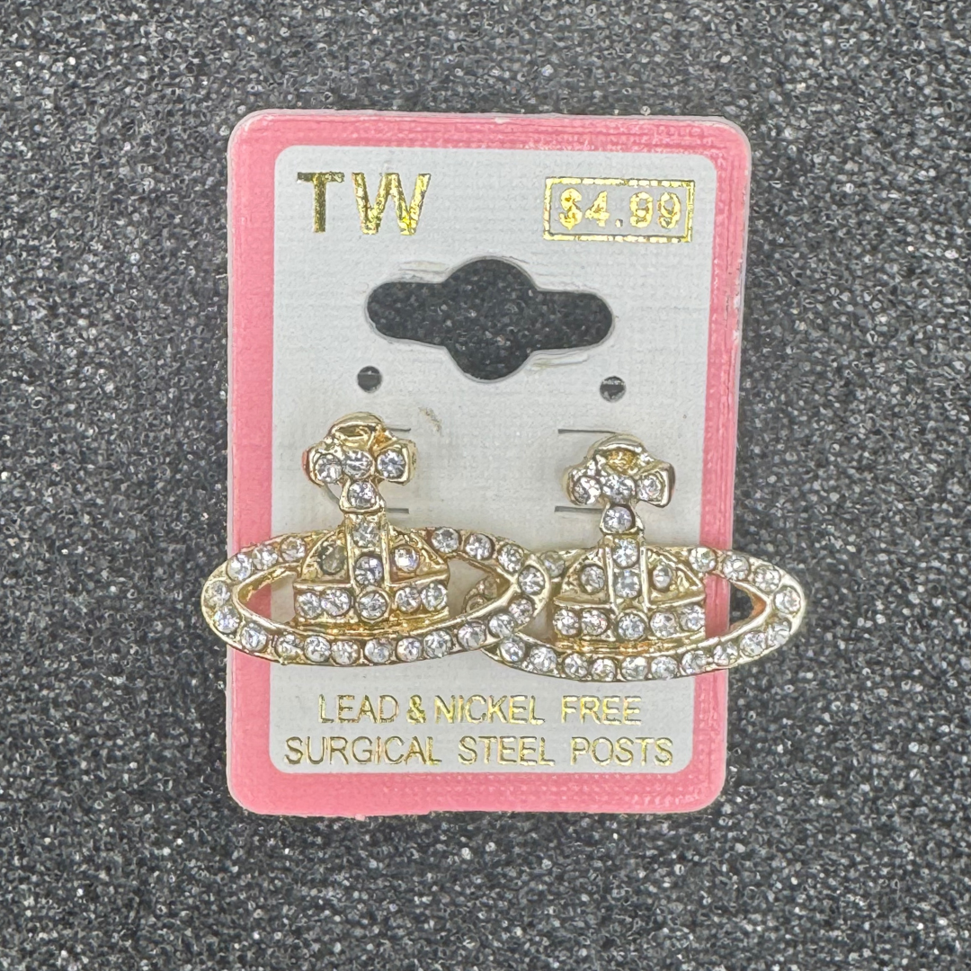 Crystal Saturn Earrings – Rose Gold, Gold, or Silver