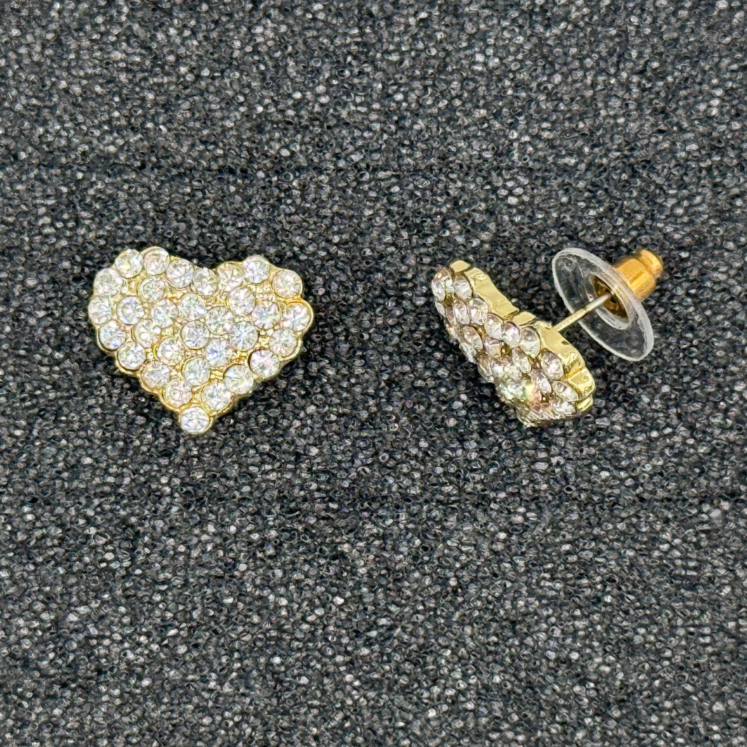 Chunky Crystal Heart Stud Earrings – Rose Gold, Gold, or Silver