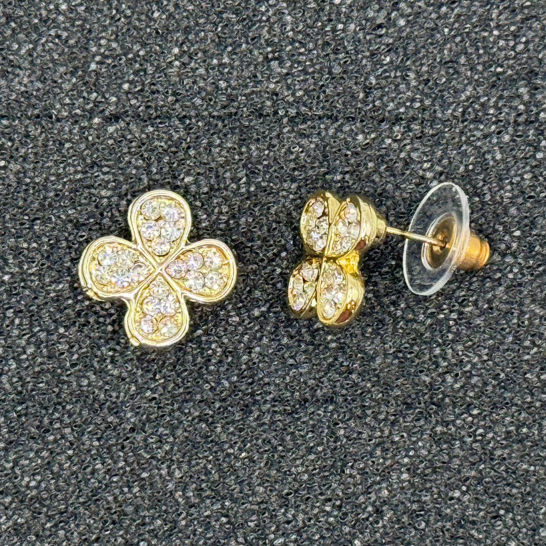 4-Leaf Clover Crystal Stud Earrings – Rose Gold, Gold, or Silver