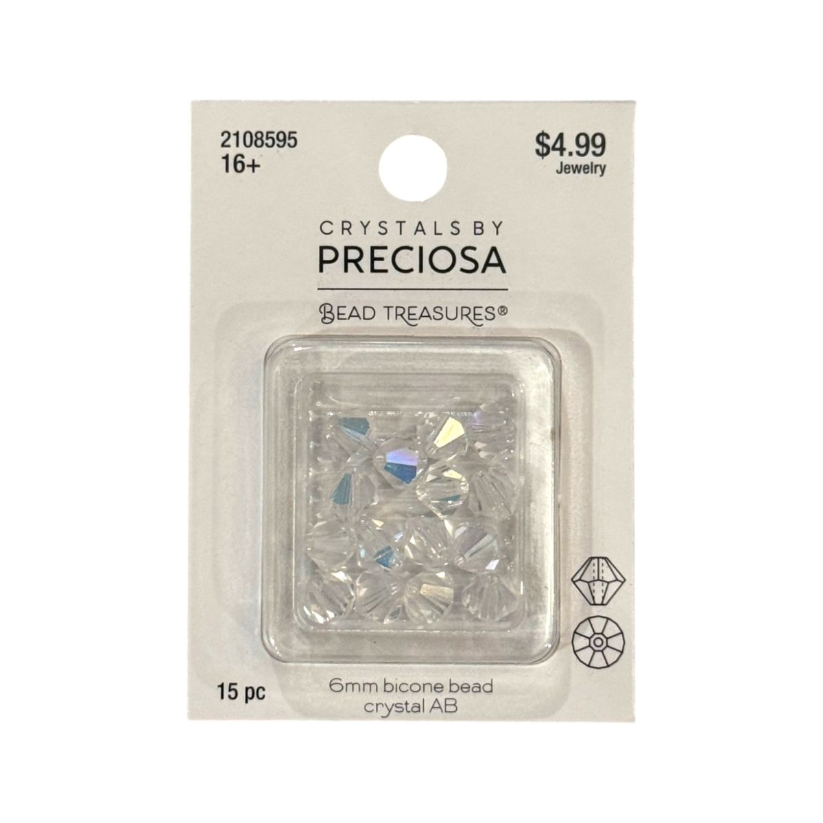 Bicone Beads (6mm) Crystal AB, 15 Count