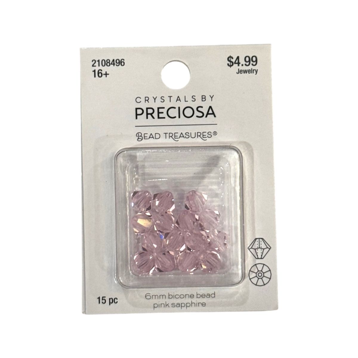 Bicone Beads (6mm) Pink Sapphire, 15 Count