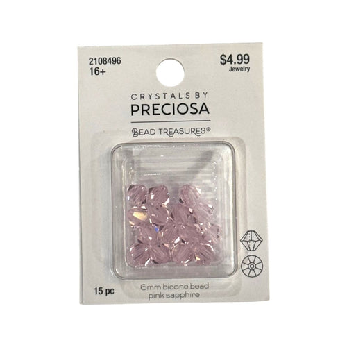 Bicone Beads (6mm) Pink Sapphire, 15 Count