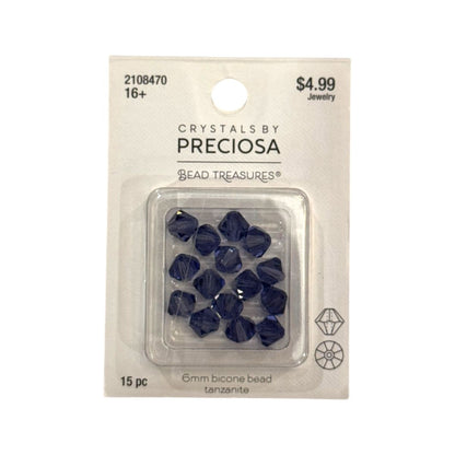 Bicone Beads (6mm) Tanzanite, 15 Count