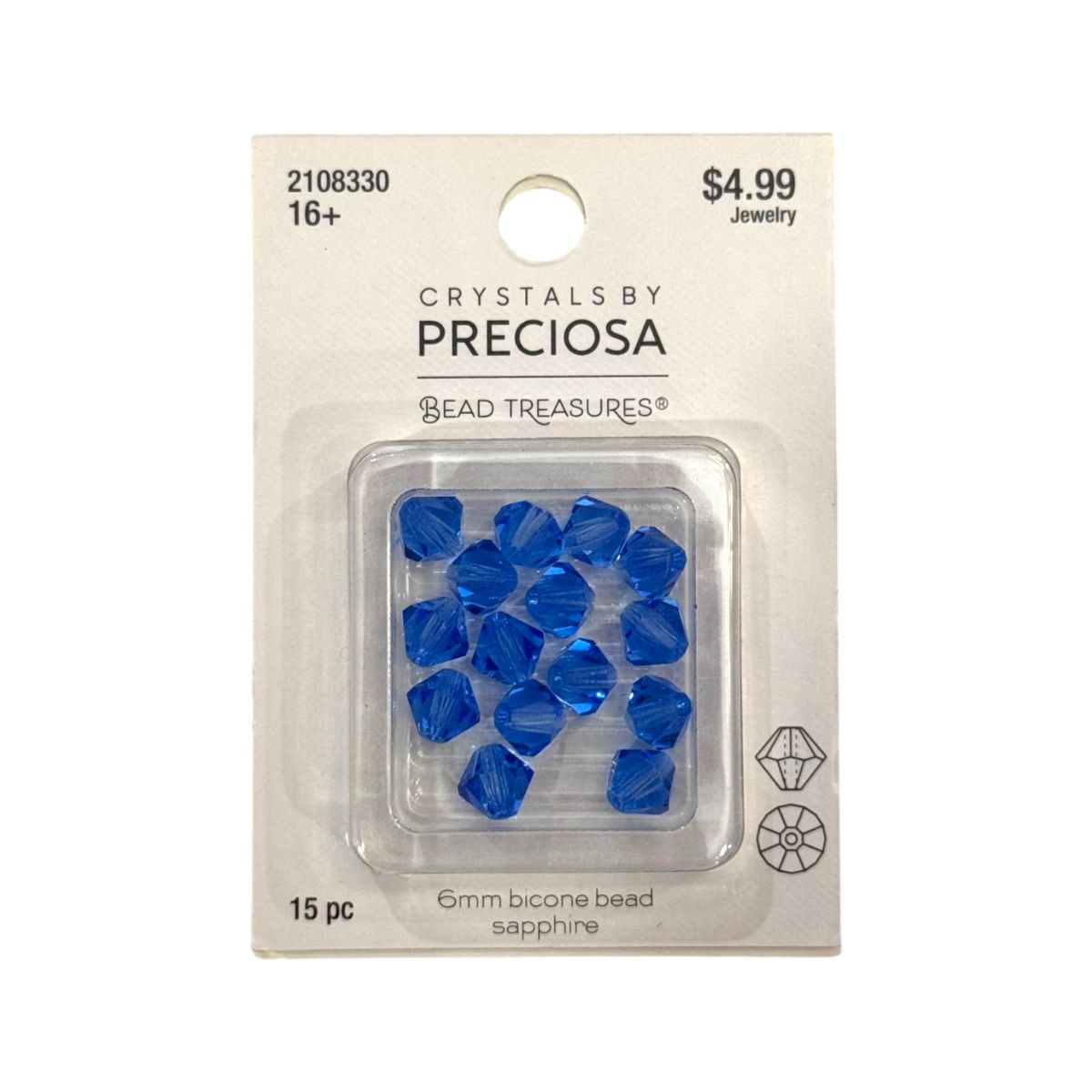 Bicone Beads (6mm) Sapphire, 15 Count