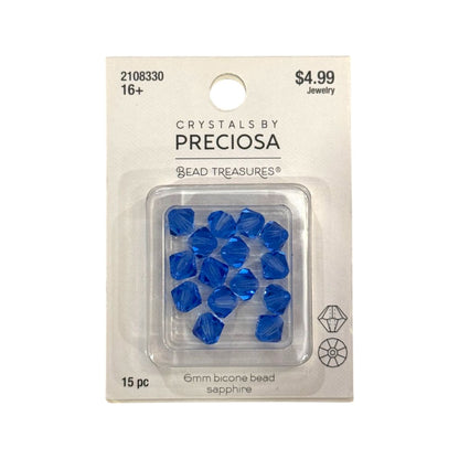 Bicone Beads (6mm) Sapphire, 15 Count