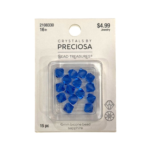 Bicone Beads (6mm) Sapphire, 15 Count